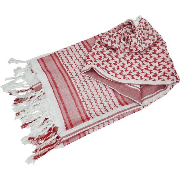 ⚡Men Black and White-Red 100% Cotton Military Shemagh Tactical Desert Scarf Wrap - Picture 5 of 8